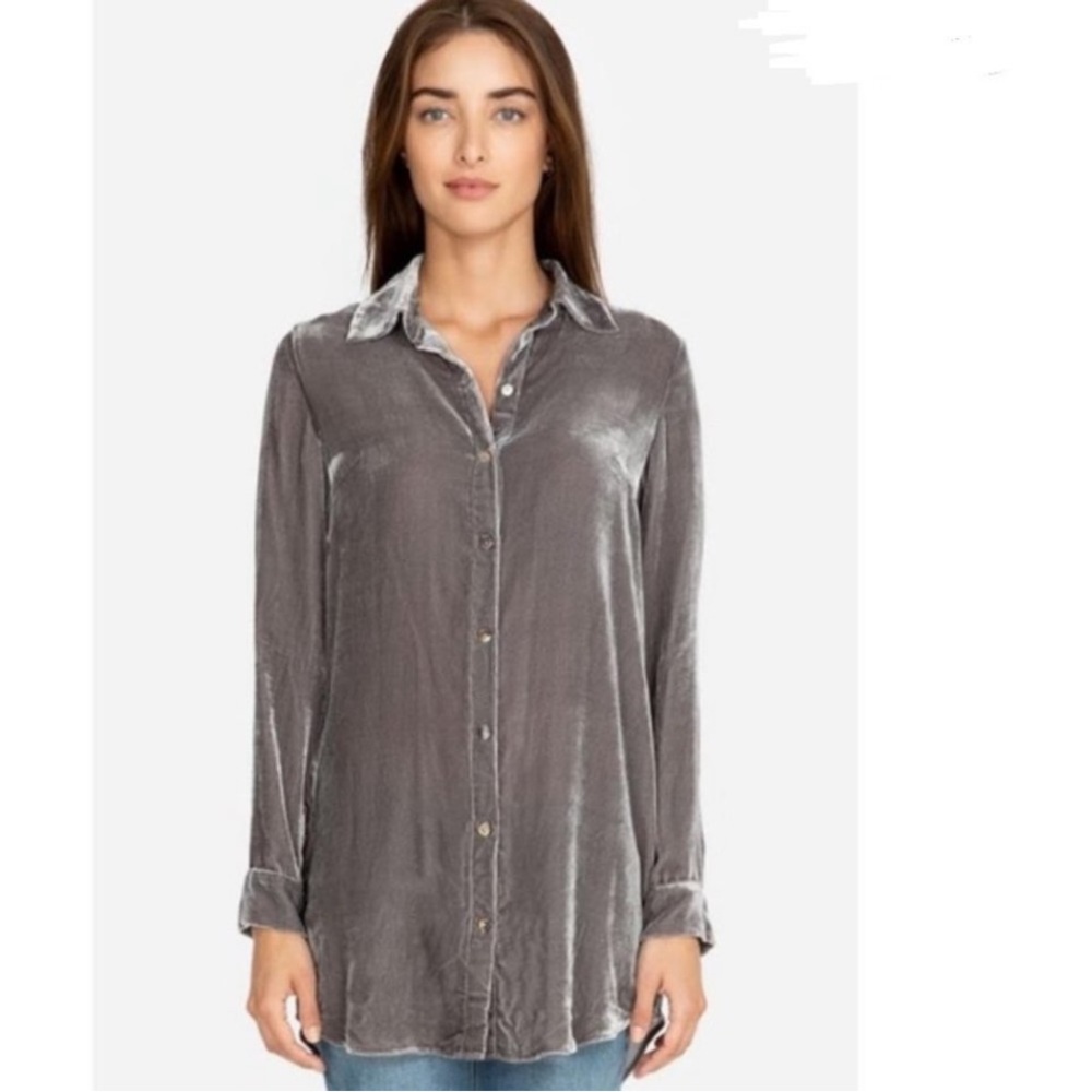 Jade by Johnny Was Mimi Silk Rayon Button Down Top Gray Size S.